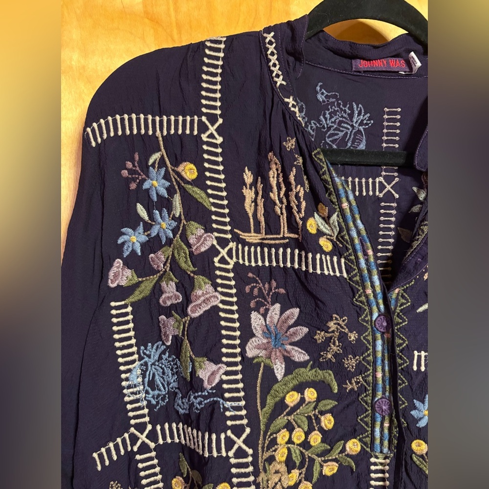 Johnny Was Purple Top with Embroidery - Medium